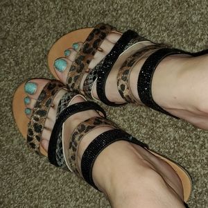 Very G by gypsy jazz leopard and black sparkle sandals